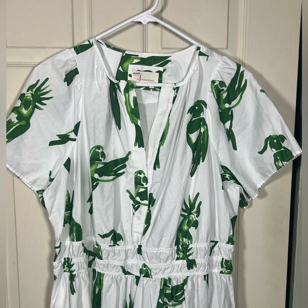 🌺 Anthropologie Somerset Maxi Dress Parrot Print Tiered 1X Cotton - Picture 3 of 5